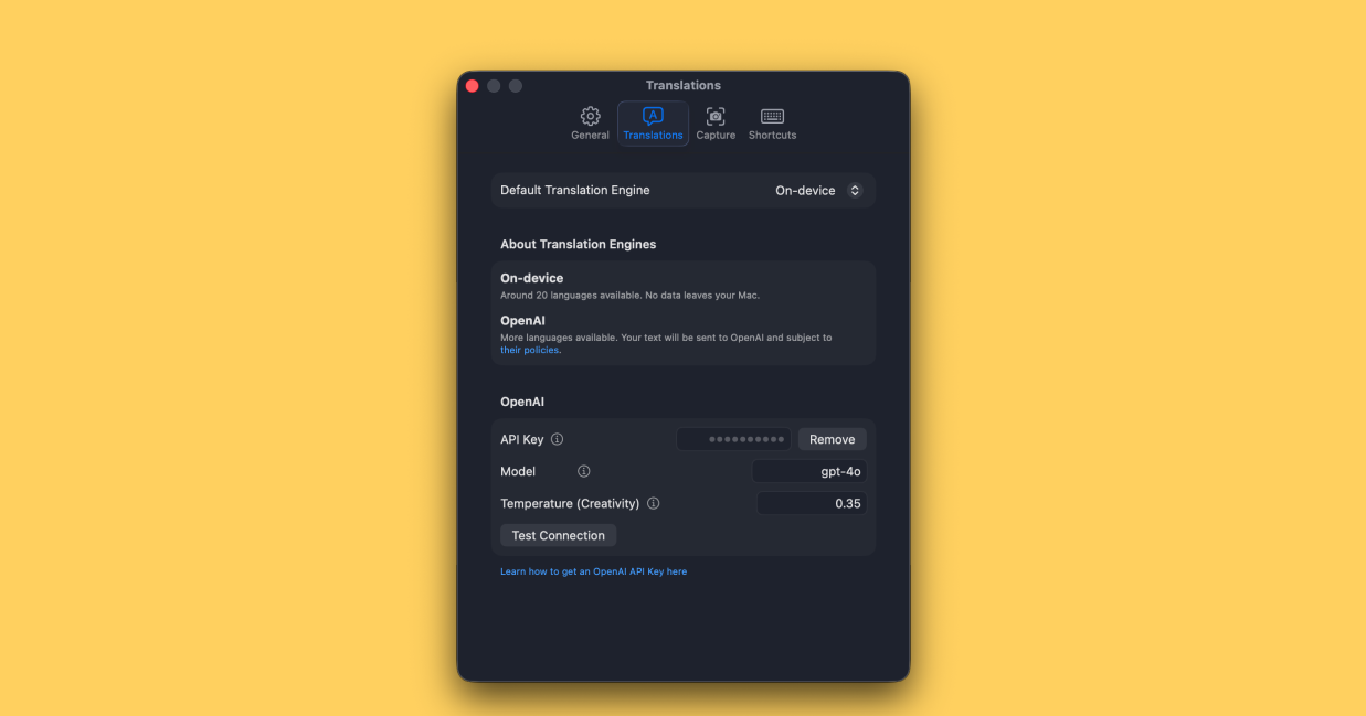 A UI screenshot of new functionality