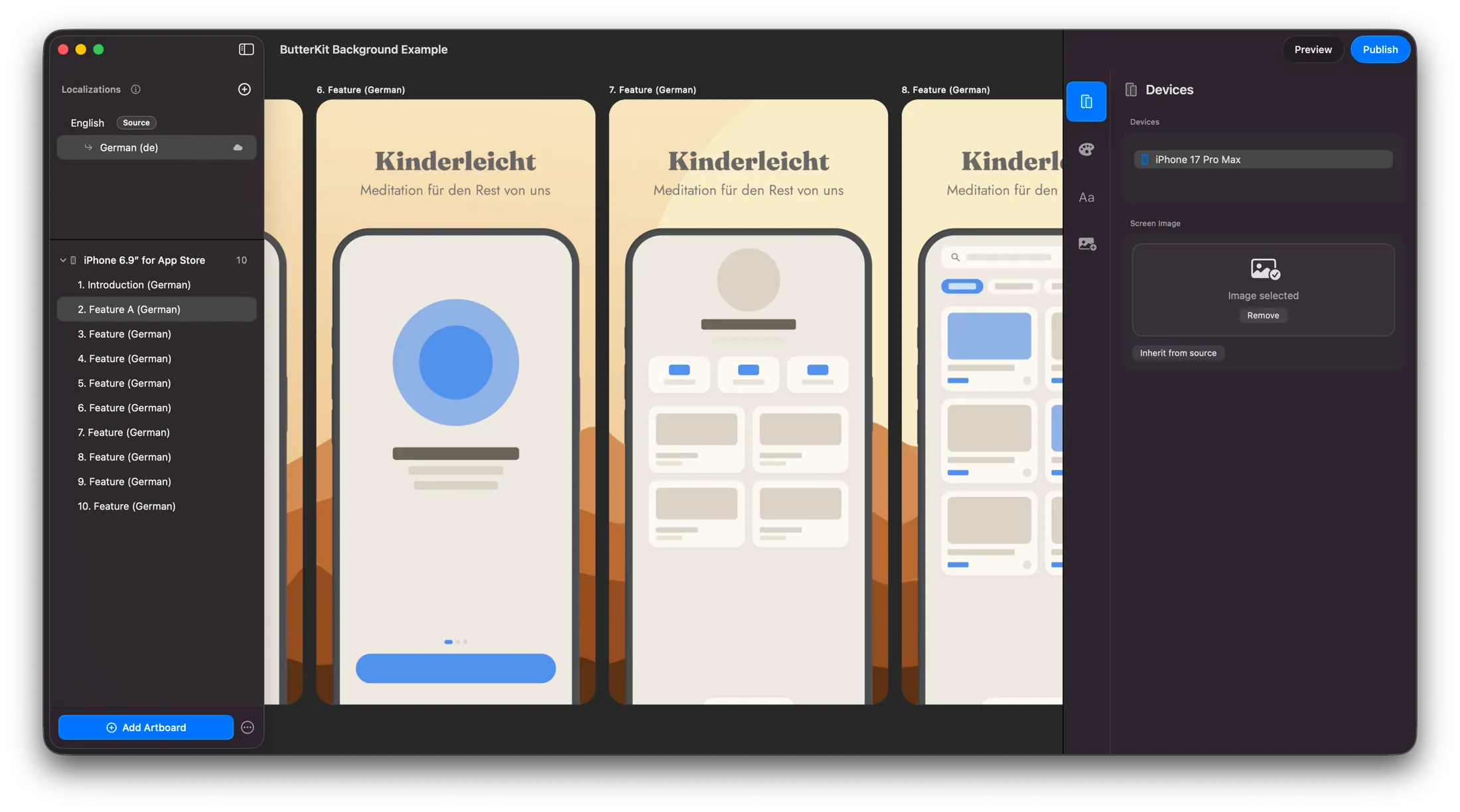 An example of panoramic backgrounds applied in the ButterKit application