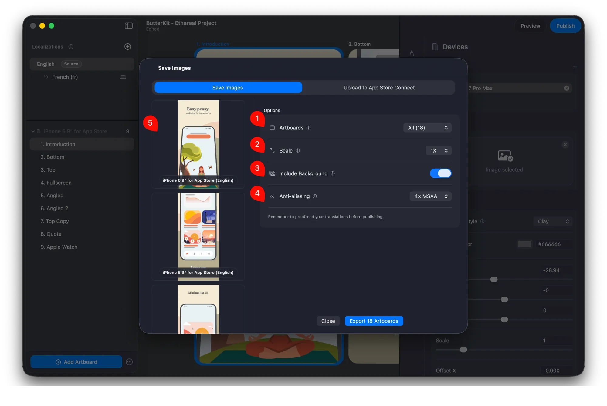 ButterKit export images UI
