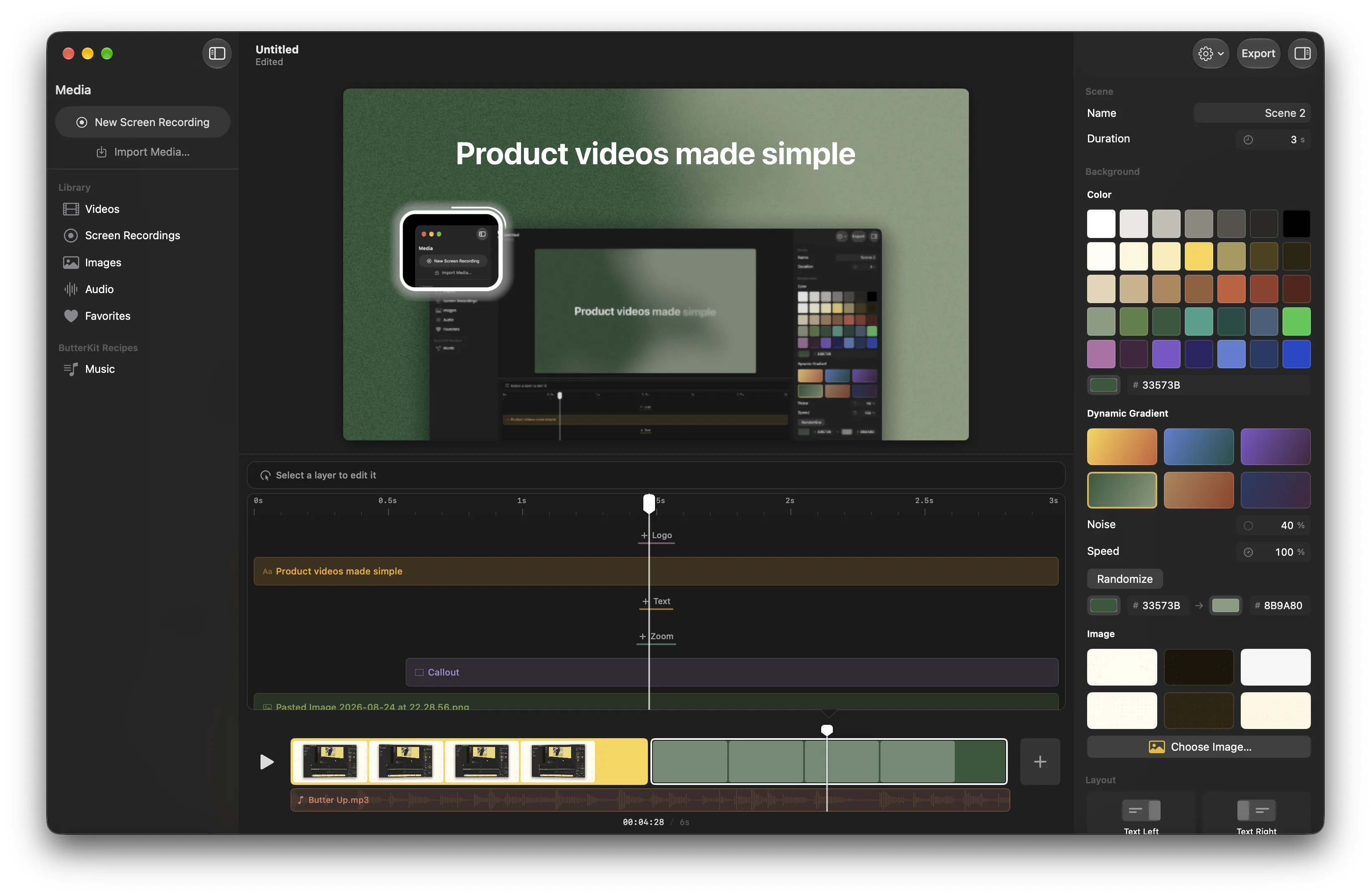 ButterKit Motion app animating an iPhone in a 3D scene