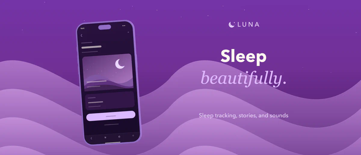 Luna Sleep App Store header: Sleep beautifully. Sleep tracking, stories, and sounds.