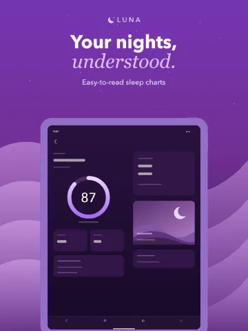 Luna Sleep for iPad, screenshot 2: Your nights, understood. Easy-to-read sleep charts.