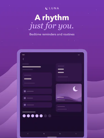Luna Sleep for iPad, screenshot 7: A rhythm just for you. Bedtime reminders and routines.