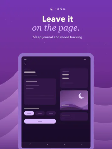 Luna Sleep for iPad, screenshot 8: Leave it on the page. Sleep journal and mood tracking.