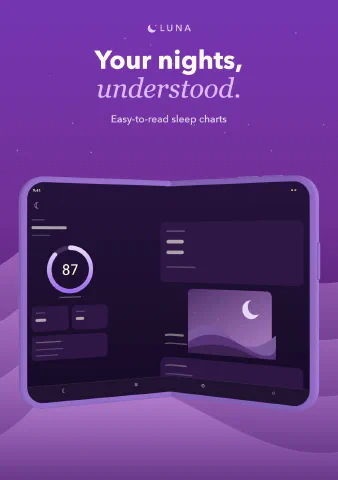 Luna Sleep for iPhone Duo, screenshot 2: Your nights, understood. Easy-to-read sleep charts.