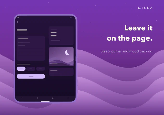 Luna Sleep for iPhone Duo, screenshot 8: Leave it on the page. Sleep journal and mood tracking.