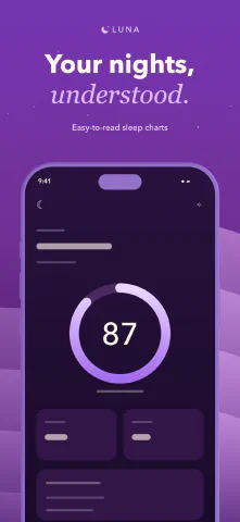 Luna Sleep for iPhone, screenshot 2: Your nights, understood. Easy-to-read sleep charts.