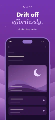 Luna Sleep for iPhone, screenshot 3: Drift off effortlessly. Guided sleep stories.