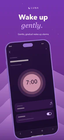Luna Sleep for iPhone, screenshot 9: Wake up gently. Gentle, gradual wake-up alarms.