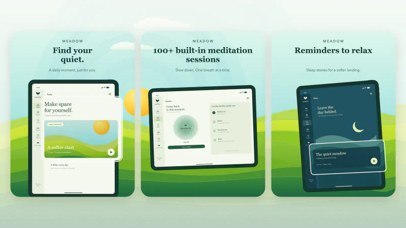 Meadow Meditation App Store screenshots for iPad