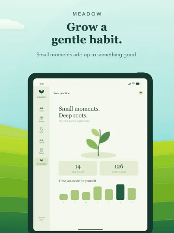 Meadow Meditation for iPad, screenshot 7: Grow a gentle habit. Small moments add up to something good.