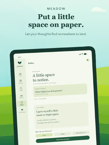 Meadow Meditation for iPad, screenshot 8: Put a little space on paper. Let your thoughts find somewhere to land.