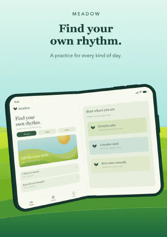 Meadow Meditation for iPhone Duo, screenshot 4: Find your own rhythm. A practice for every kind of day.