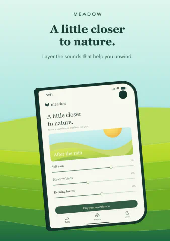 Meadow Meditation for iPhone Duo, screenshot 6: A little closer to nature. Layer the sounds that help you unwind.