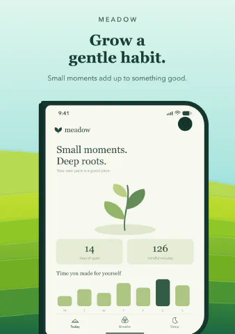 Meadow Meditation for iPhone Duo, screenshot 7: Grow a gentle habit. Small moments add up to something good.