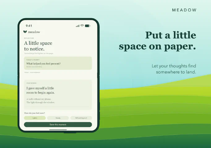 Meadow Meditation for iPhone Duo, screenshot 8: Put a little space on paper. Let your thoughts find somewhere to land.