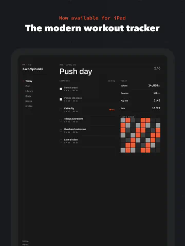 Minimalist Dark for iPad, screenshot 1: The modern workout tracker. Now available for iPad.