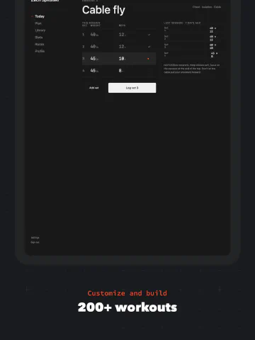 Minimalist Dark for iPad, screenshot 2: 200+ workouts. Customize and build.