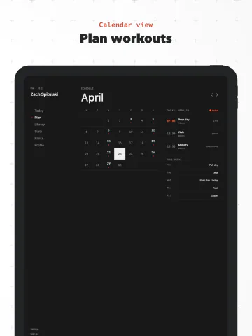 Minimalist Light for iPad, screenshot 6: Plan workouts. Calendar view.